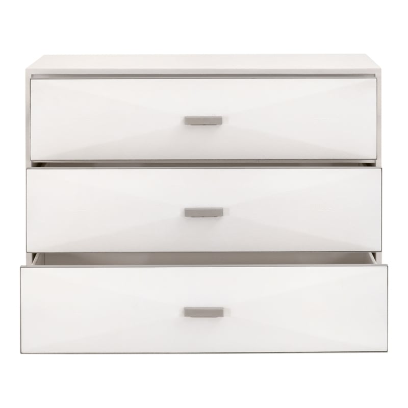 Maklaine 3-Drawer Nightstand in Pearl Shagreen Resin and Stainless Steel