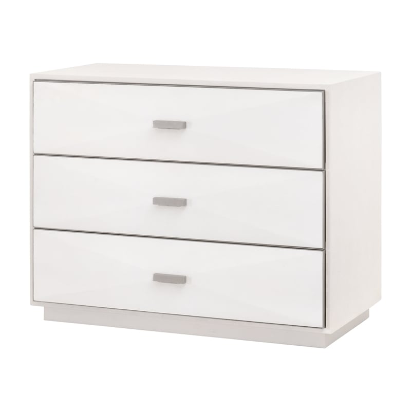 Maklaine 3-Drawer Nightstand in Pearl Shagreen Resin and Stainless Steel