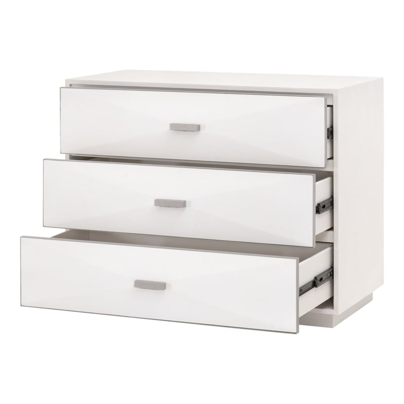 Maklaine 3-Drawer Nightstand in Pearl Shagreen Resin and Stainless Steel