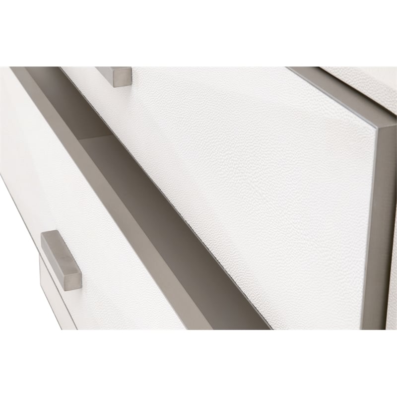 Maklaine 3-Drawer Nightstand in Pearl Shagreen Resin and Stainless Steel