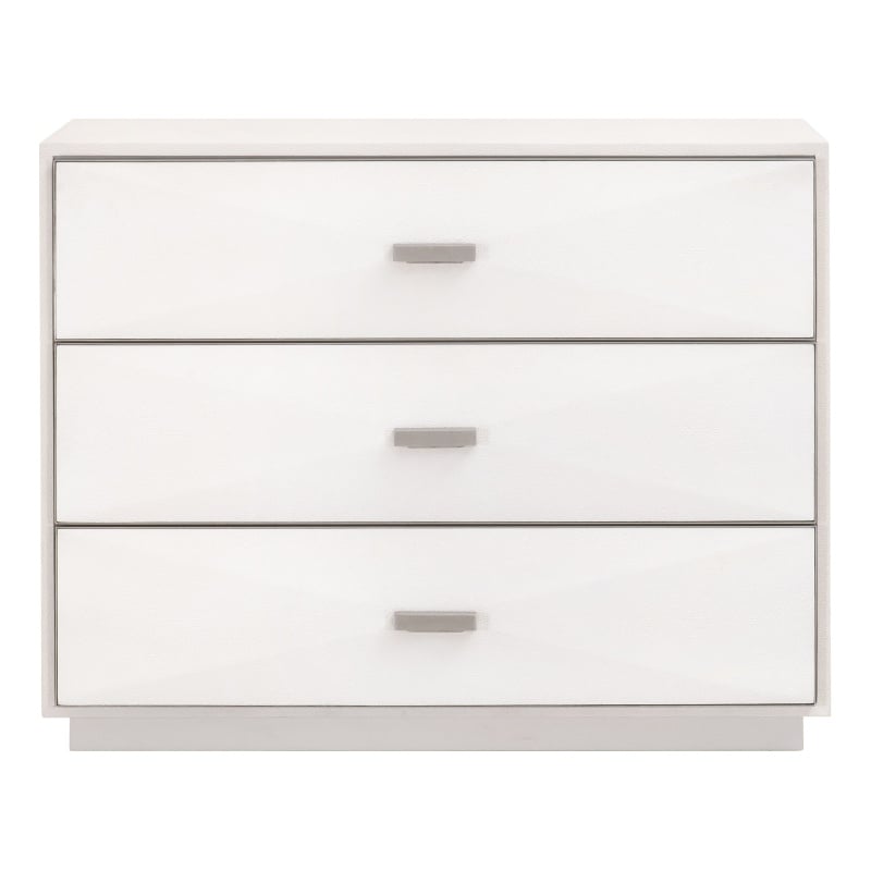 Maklaine 3-Drawer Nightstand in Pearl Shagreen Resin and Stainless Steel