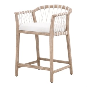 Maklaine Counter Stool in Natural Gray Solid Wood with White Upholstery and Rope