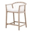 Maklaine Counter Stool in Natural Gray Solid Wood with White Upholstery and Rope