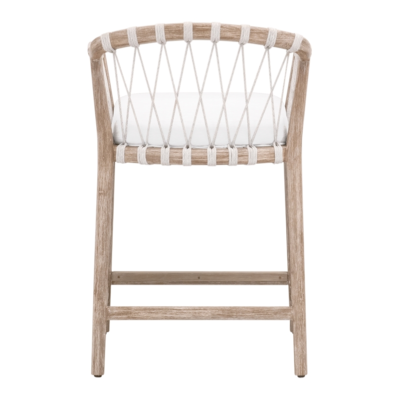 Maklaine Counter Stool in Natural Gray Solid Wood with White Upholstery and Rope