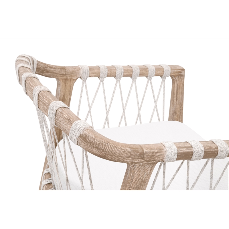 Maklaine Counter Stool in Natural Gray Solid Wood with White Upholstery and Rope