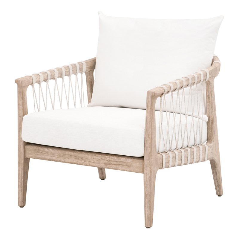 Maklaine Club Chair in Natural Gray Solid Wood with White Upholstery and Rope