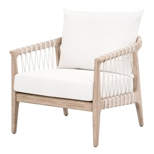 Maklaine Club Chair in Natural Gray Solid Wood with White Upholstery and Rope