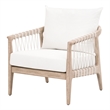 Maklaine Club Chair in Natural Gray Solid Wood with White Upholstery and Rope