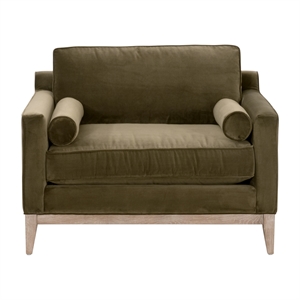 Maklaine Transitional Sofa Chair in Olive Green Velvet and Natural Gray Oak