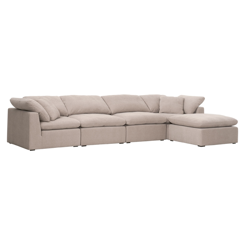 Maklaine Modular Ottoman in Performance Taupe Micro Boucle Fabric & Espresso