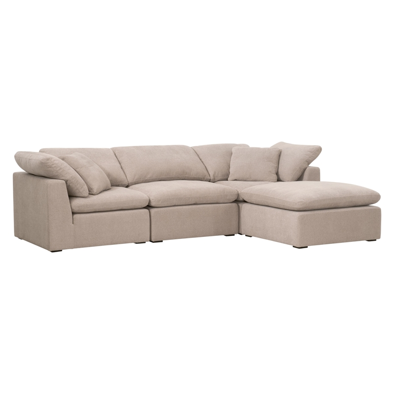 Maklaine Modular Ottoman in Performance Taupe Micro Boucle Fabric & Espresso