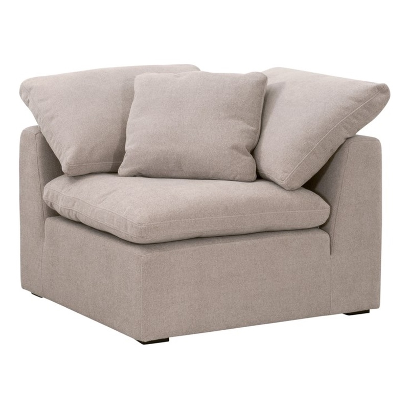 Maklaine Modular Corner Chair - Performance Taupe Micro Boucle Fabric & Espresso