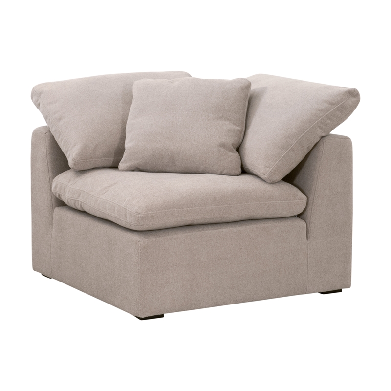 Maklaine Modular Corner Chair - Performance Taupe Micro Boucle Fabric & Espresso