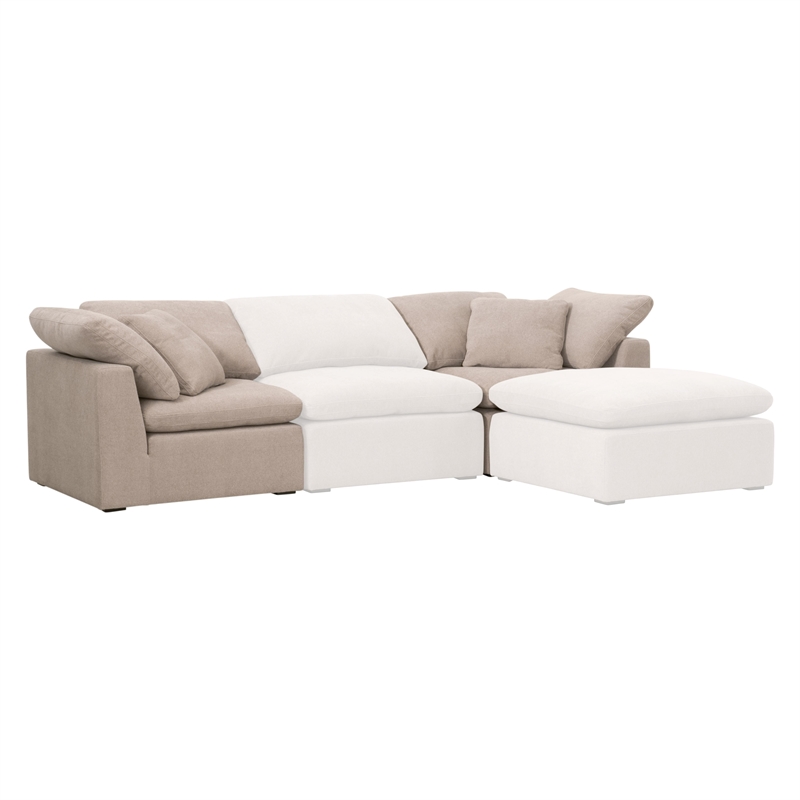 Maklaine Modular Corner Chair - Performance Taupe Micro Boucle Fabric & Espresso