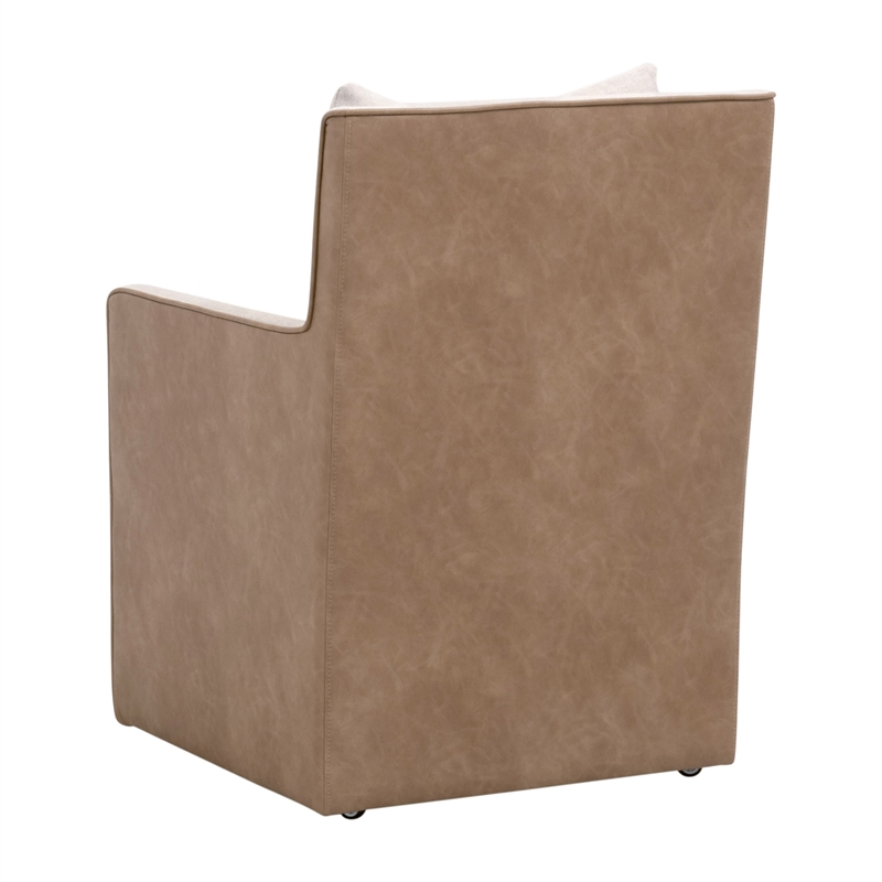 Maklaine Transitional Arm Chair With Casters in Beige & Brown Fabric