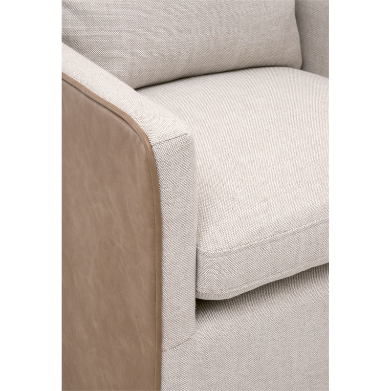 Maklaine Transitional Arm Chair With Casters in Beige & Brown Fabric