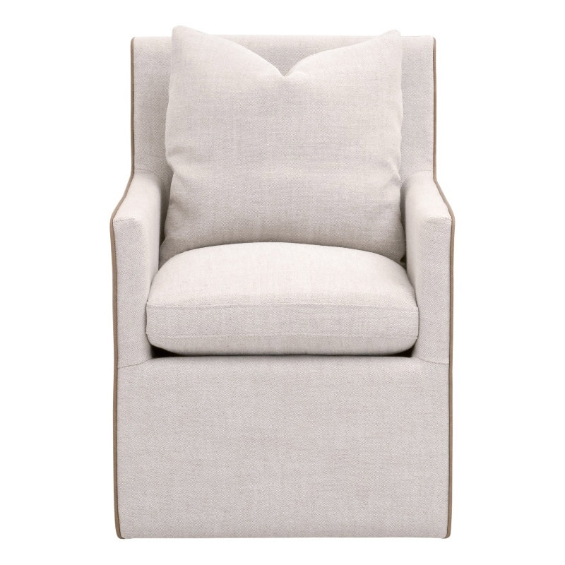 Maklaine Transitional Arm Chair With Casters in Beige & Brown Fabric