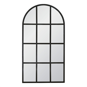 Maklaine Transitional Grid Arched Mirror in Matte Black Solid Wood