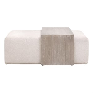 Maklaine Dovetail Upholstered Coffee Table in Beige Fabric & Natural Gray Wood