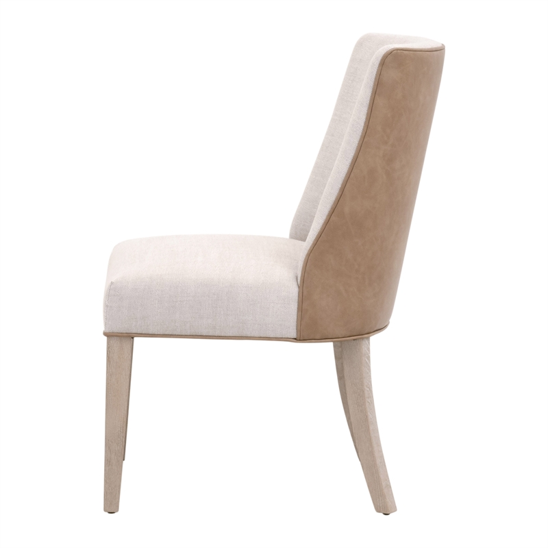 Maklaine Transitional Dining Chair in Beige/Brown Fabric (Set of 2)