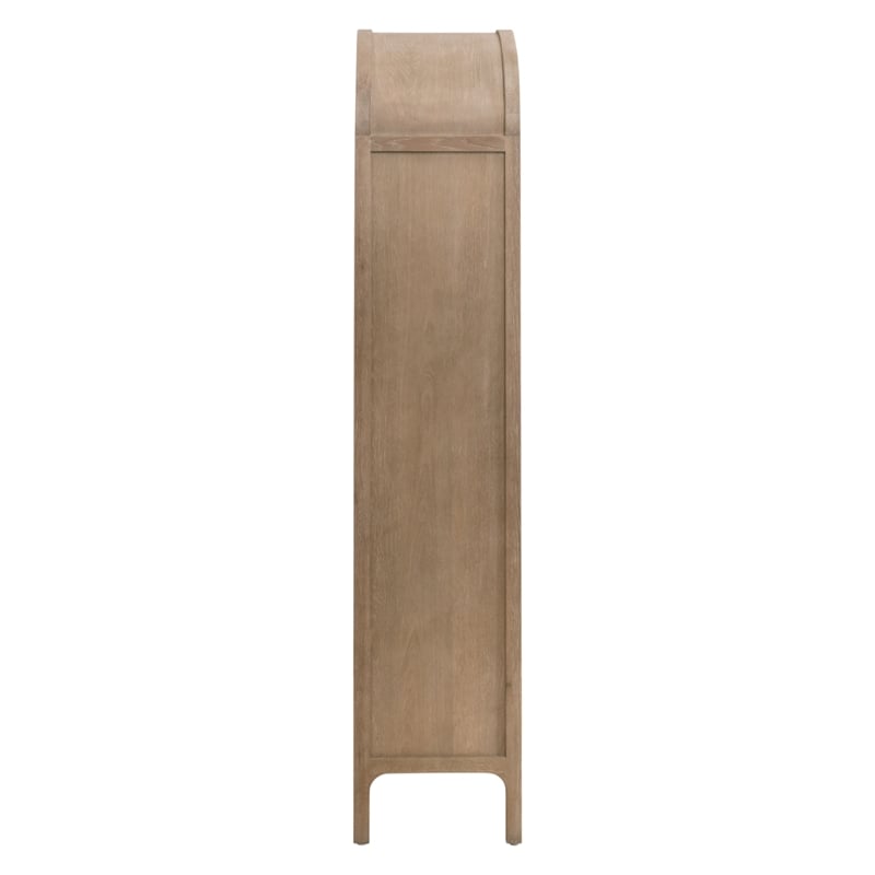 Maklaine Transitional Storage Bookcase in Natural Beige Solid Wood & Cane