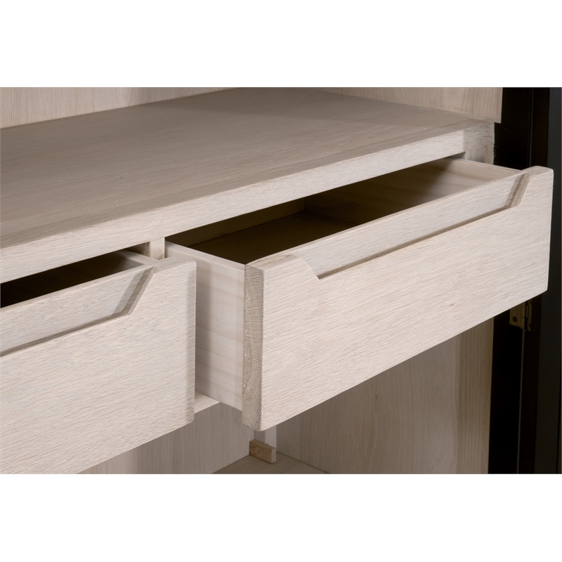 Maklaine Transitional Display Cabinet in Black Solid Wood & Natural Oak