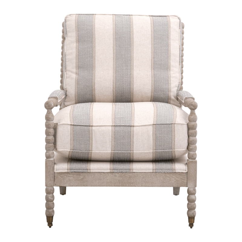 Maklaine Transitional Club Chair in Beige/Gray Fabric & Natural Gray Wood