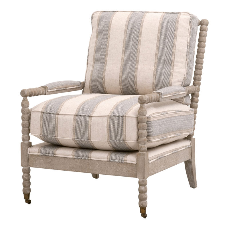 Maklaine Transitional Club Chair in Beige/Gray Fabric & Natural Gray Wood