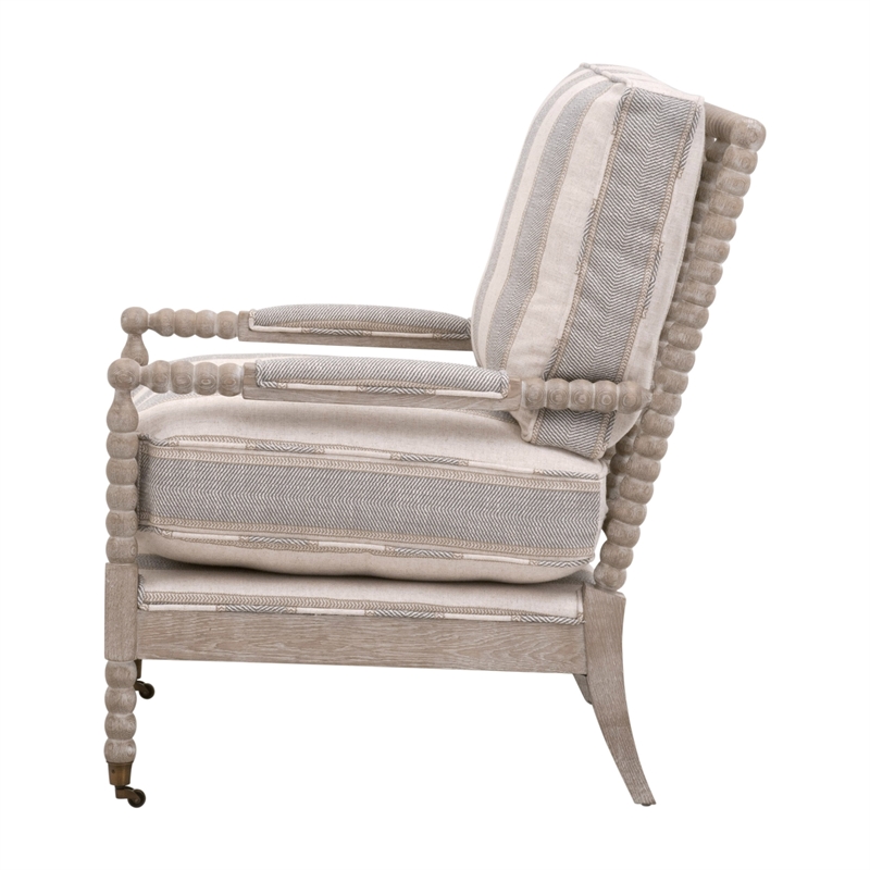 Maklaine Transitional Club Chair in Beige/Gray Fabric & Natural Gray Wood