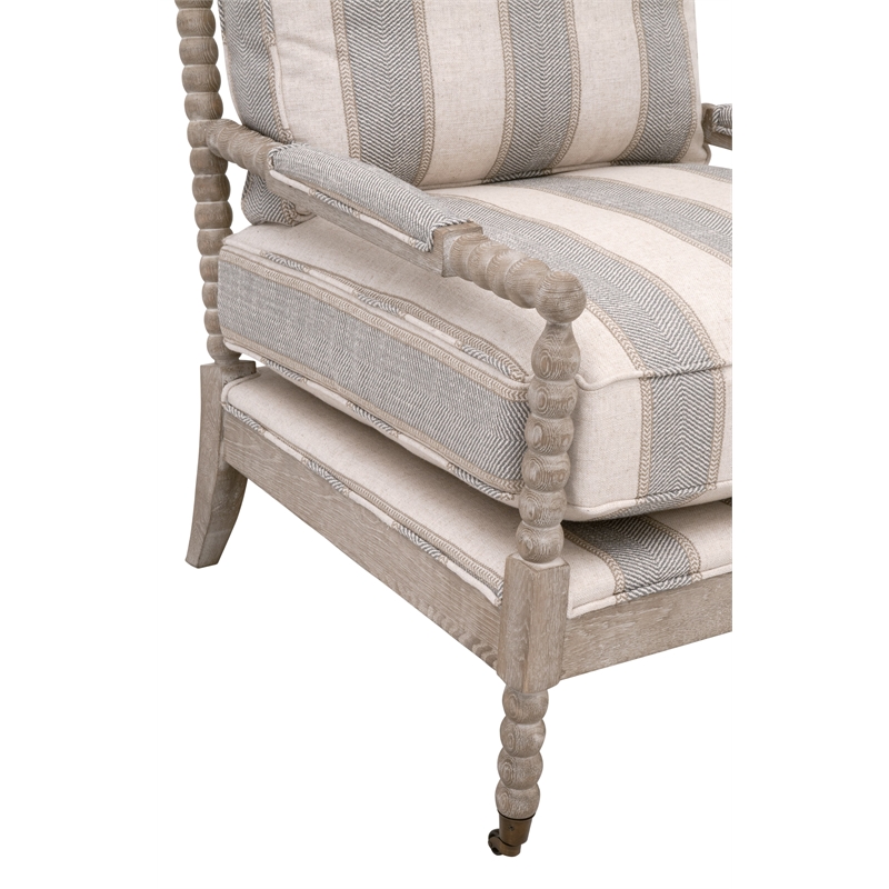 Maklaine Transitional Club Chair in Beige/Gray Fabric & Natural Gray Wood