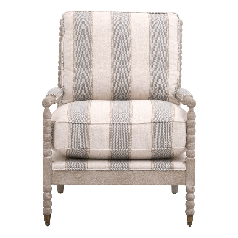 Maklaine Transitional Club Chair in Beige/Gray Fabric & Natural Gray Wood