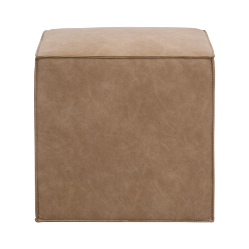 Maklaine Transitional Accent Cube in Brown Fabric With Flange Edge