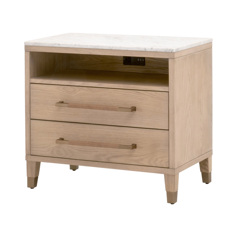 Maklaine Contemporary Transitional 2-Drawer Nightstand in Natural