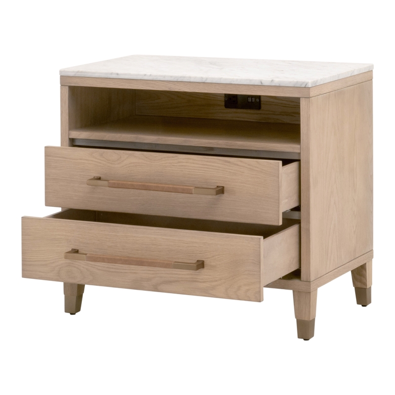 Maklaine Contemporary Transitional 2-Drawer Nightstand in Natural