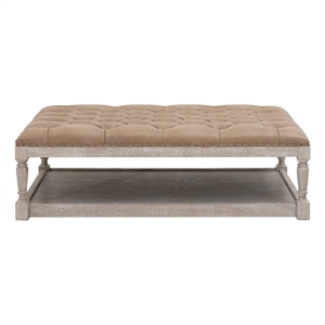 Maklaine Transitional Tufted Upholstered Rectangle Coffee Table in Natural