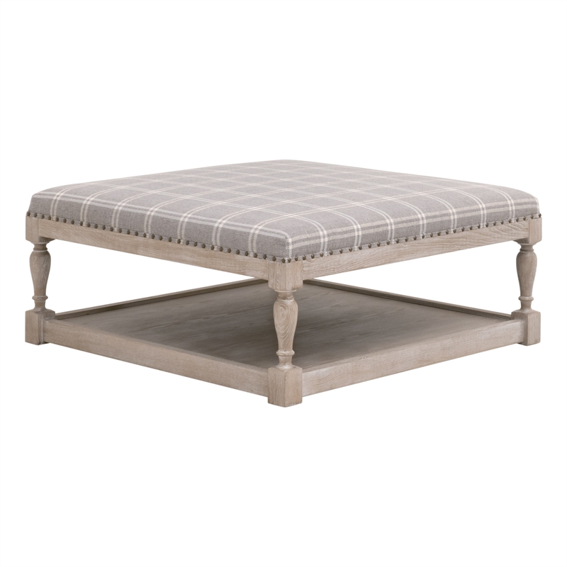 Maklaine Transitional Upholstered Coffee Table in Gray and White