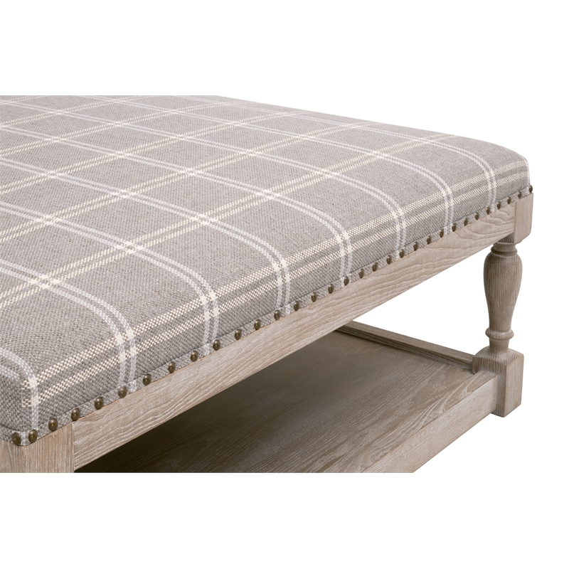 Maklaine Transitional Upholstered Coffee Table in Gray and White