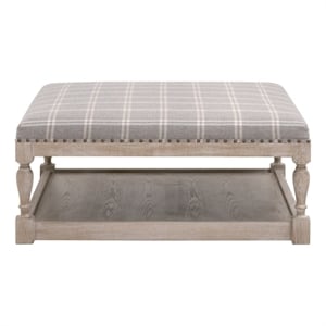 Maklaine Transitional Upholstered Coffee Table in Gray and White