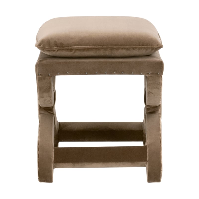 Maklaine Contemporary Transitional Ottoman in Caramel Velvet