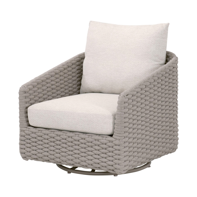 Maklaine Transitional Outdoor Swivel Rocker Sofa Chair in Off White