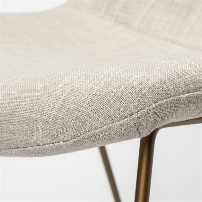 Maklaine Coastal Cream Fabric Seat Gold Metal Frame Dining Chair