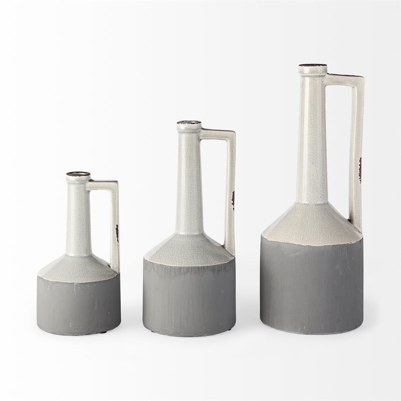 Maklaine Modern Transitional Small White/Gray Toned Ceramic Vase