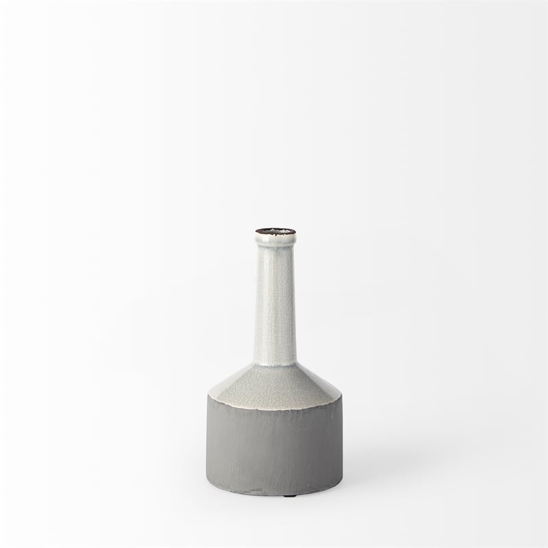 Maklaine Modern Transitional Small White/Gray Toned Ceramic Vase
