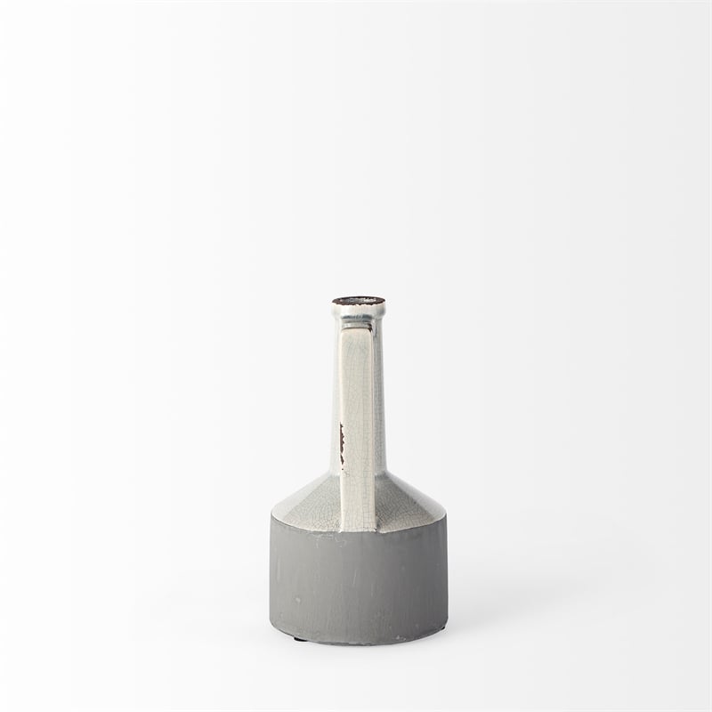 Maklaine Modern Transitional Small White/Gray Toned Ceramic Vase