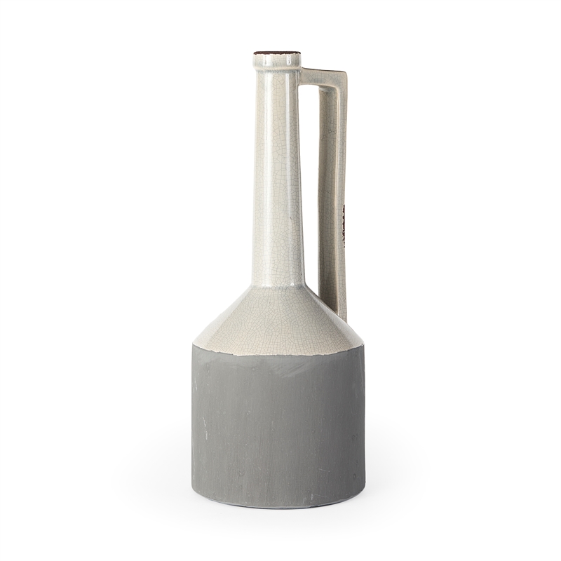 Maklaine Mid-Century Large Two-Toned White Finish Ceramic Jug