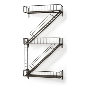 Maklaine Contemporary 42&quotH Gray Metal Wall-Mounted Fire Escape Shelf