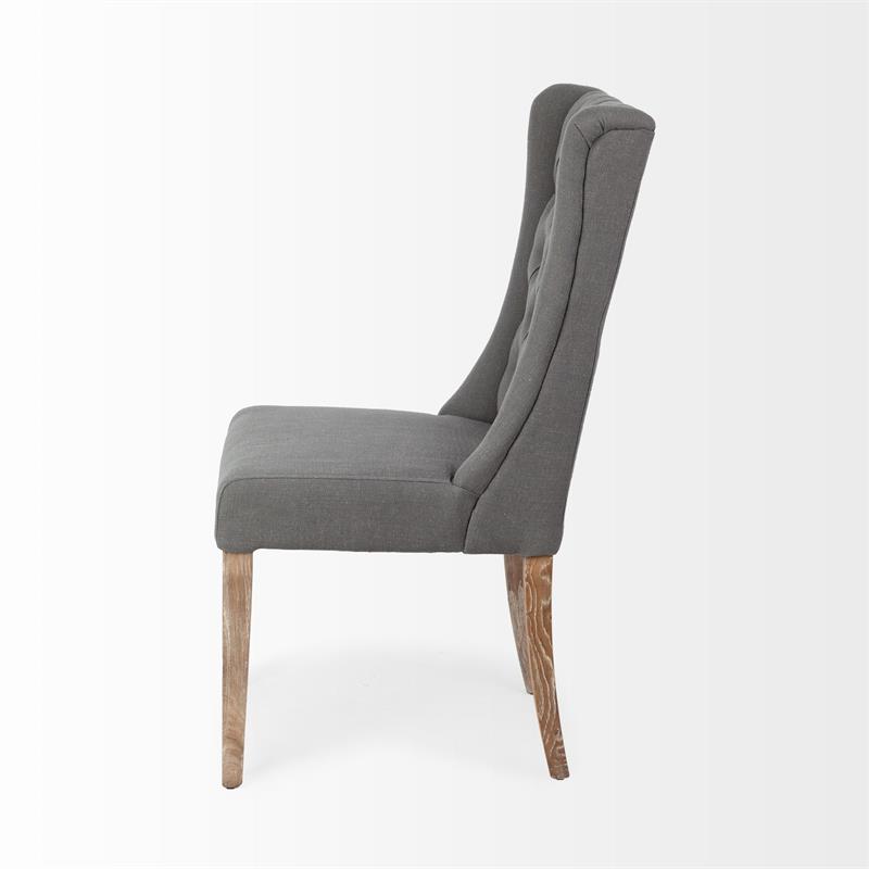 Maklaine Farmhouse Gray Plush Covering Brown Solid Wood Base Dining Chair