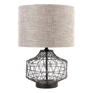 Maklaine (20&quotH) Bronze Barrel Metal Base Beige Linen Shade Table Lamp