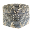 Maklaine Mid-Century Blue Denim and Ivory Cotton Stitched Square Pouf