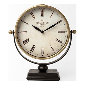 Maklaine Traditional Metal Half-Moon Base Table Clock in Gold
